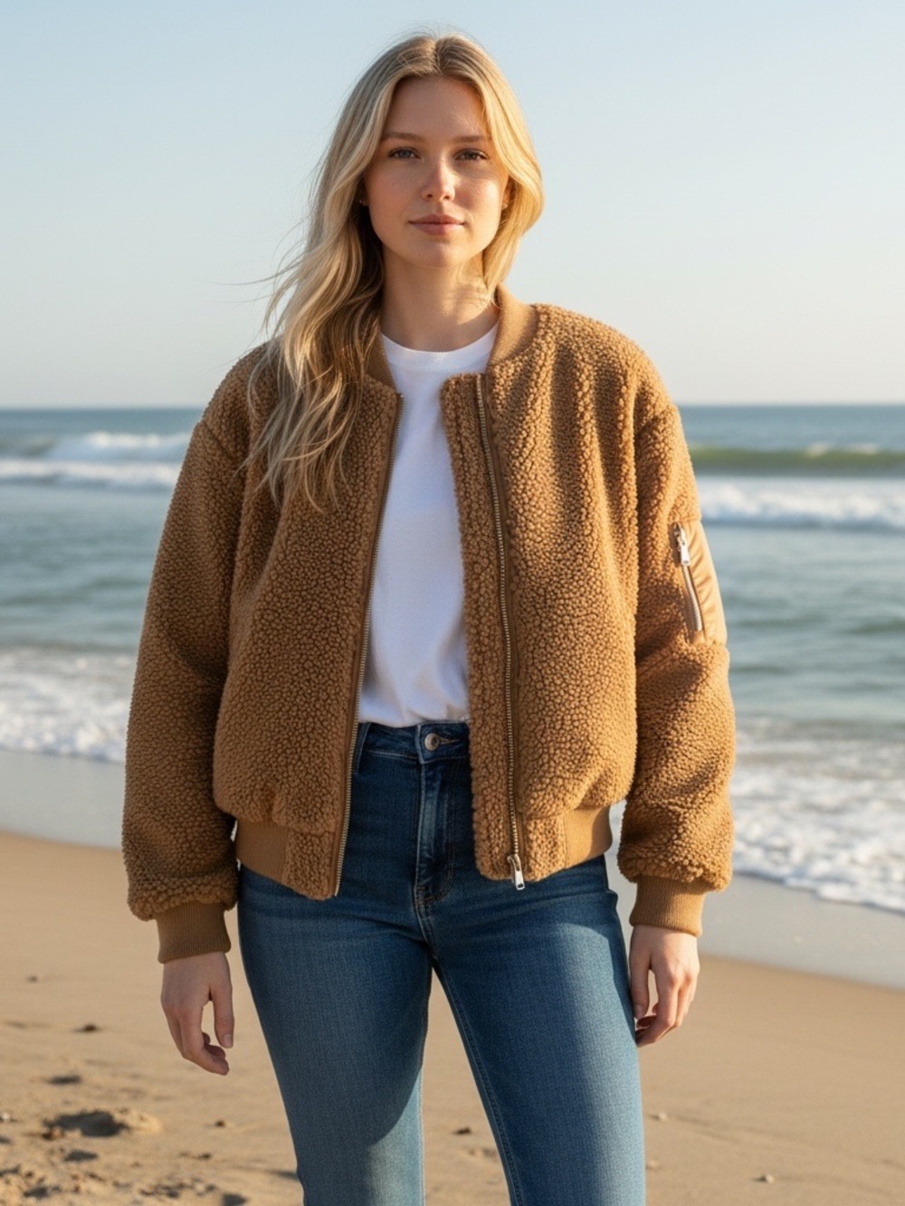 Joe’s jeans Cozy Teddy Bomber Jacket - Camel - women’s medium - Sherpa